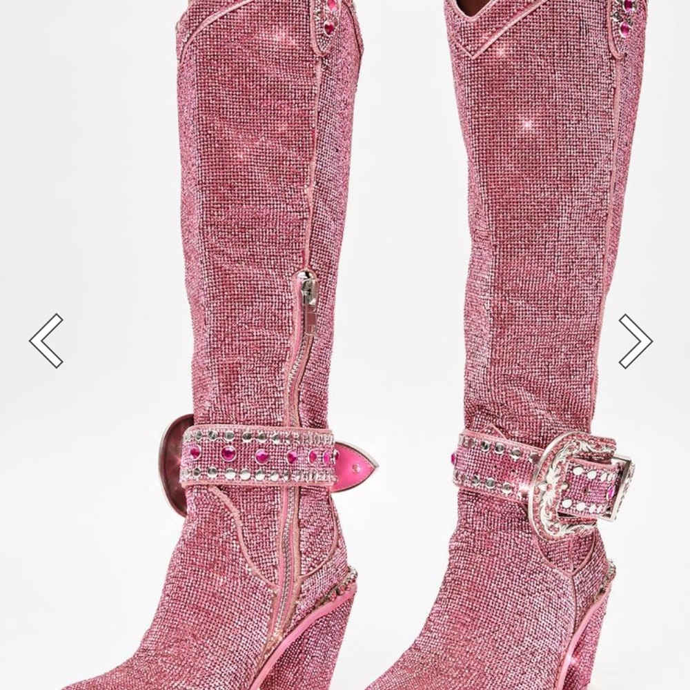 Knee High Rhinestone Cowboy Boots Pink